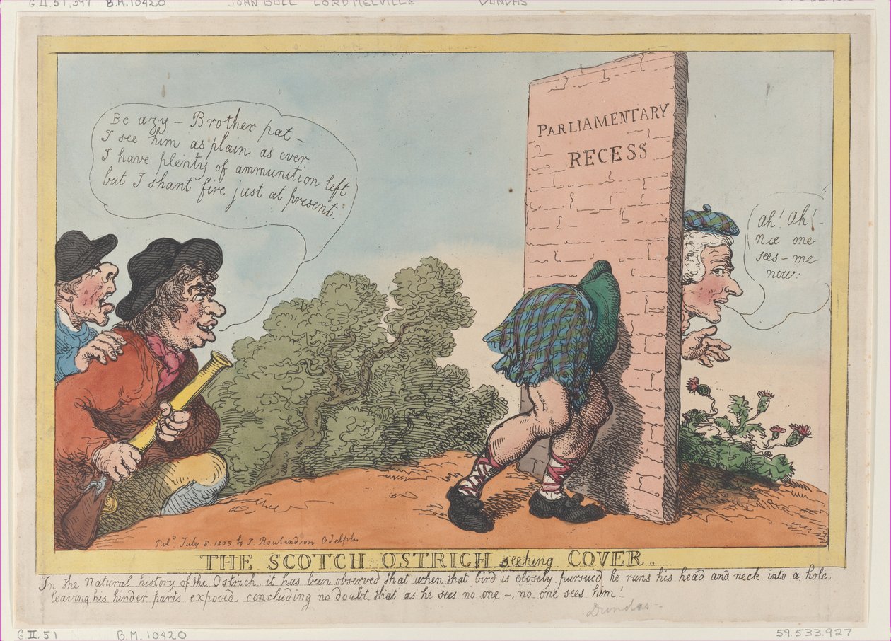 El avestruz escocés buscando cobertura, 8 de julio de 1805 de Thomas Rowlandson