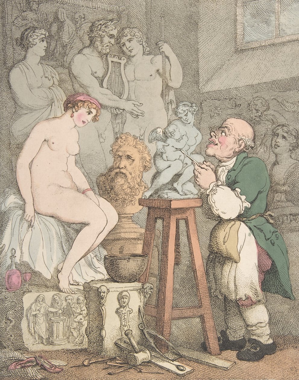 El escultor [Preparativos para la Academia, el viejo Joseph Nollekens y su Venus], ca. 1800 de Thomas Rowlandson