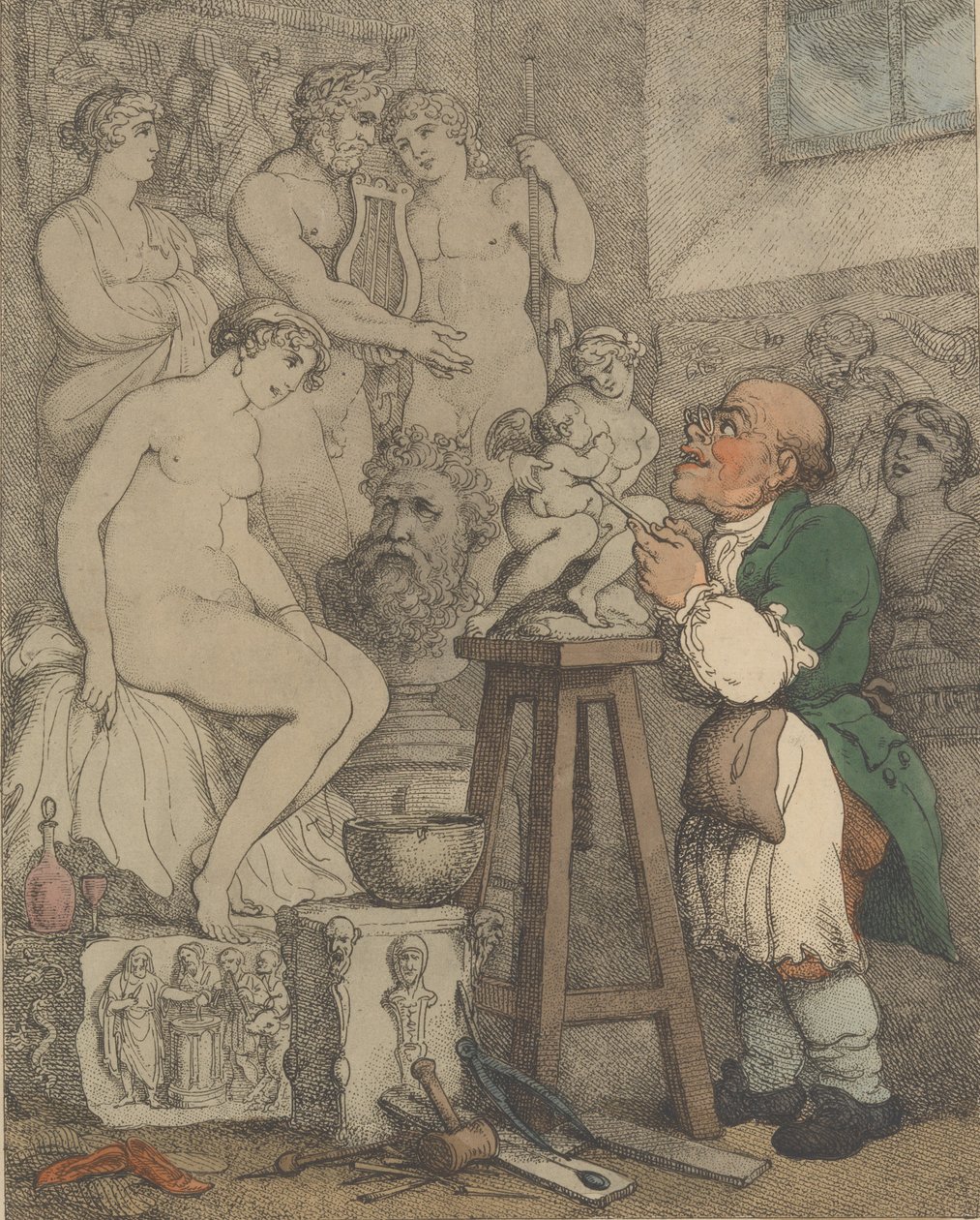 El escultor [Preparativos para la Academia, el viejo Joseph Nollekens y su Venus], ca. 1800 de Thomas Rowlandson