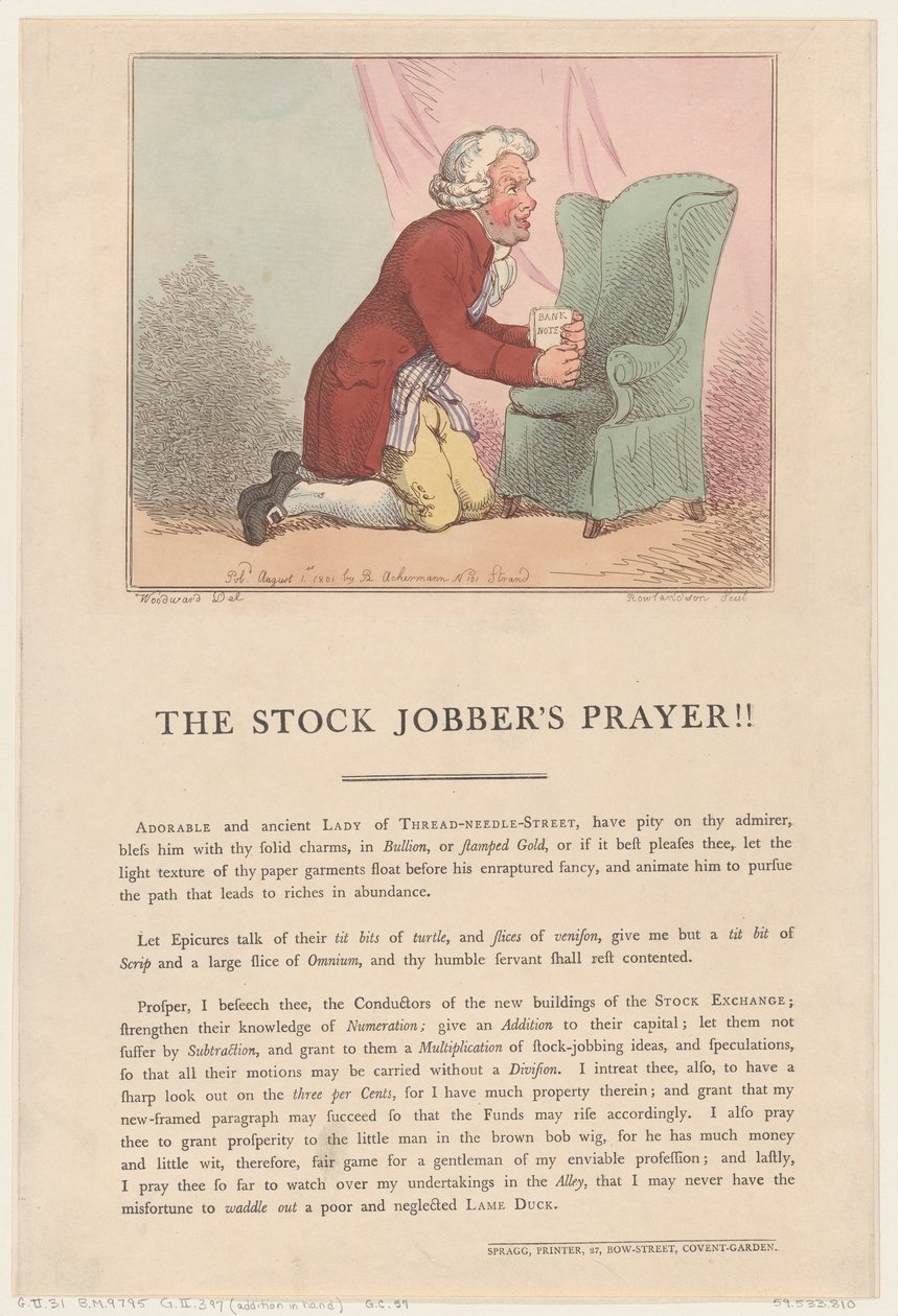 La oración del corredor de bolsa de Thomas Rowlandson
