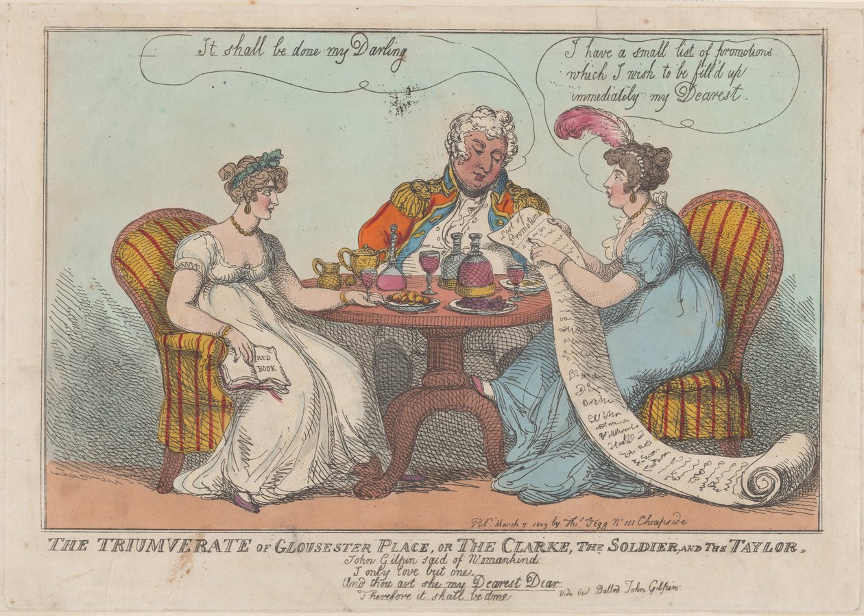 El triunvirato de Gloucester Place, o El clérigo, El soldado y El sastre, 1809 de Thomas Rowlandson