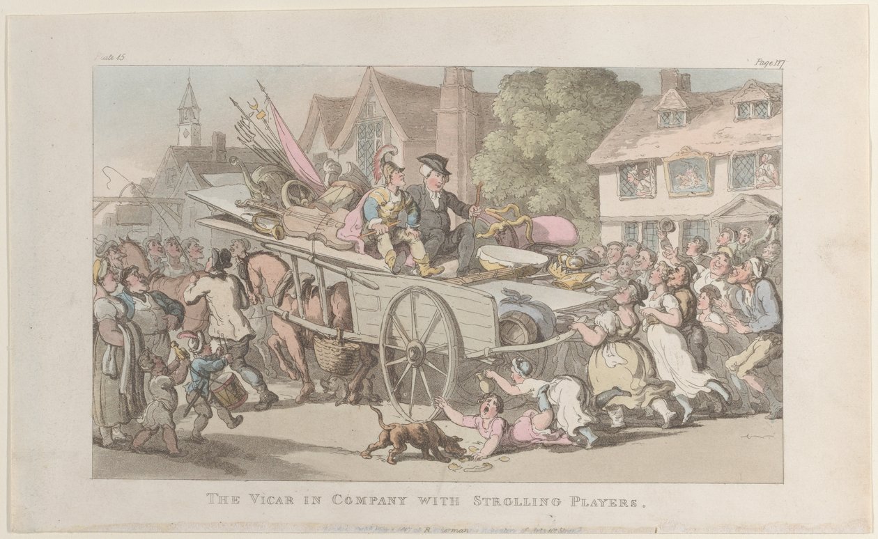 El vicario en compañía de actores ambulantes, de El vicario de Wakefield, 1 de mayo de 1817 de Thomas Rowlandson