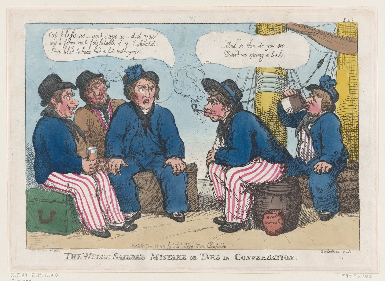 El error del marinero galés, o marineros conversando, 30 de junio de 1808 de Thomas Rowlandson