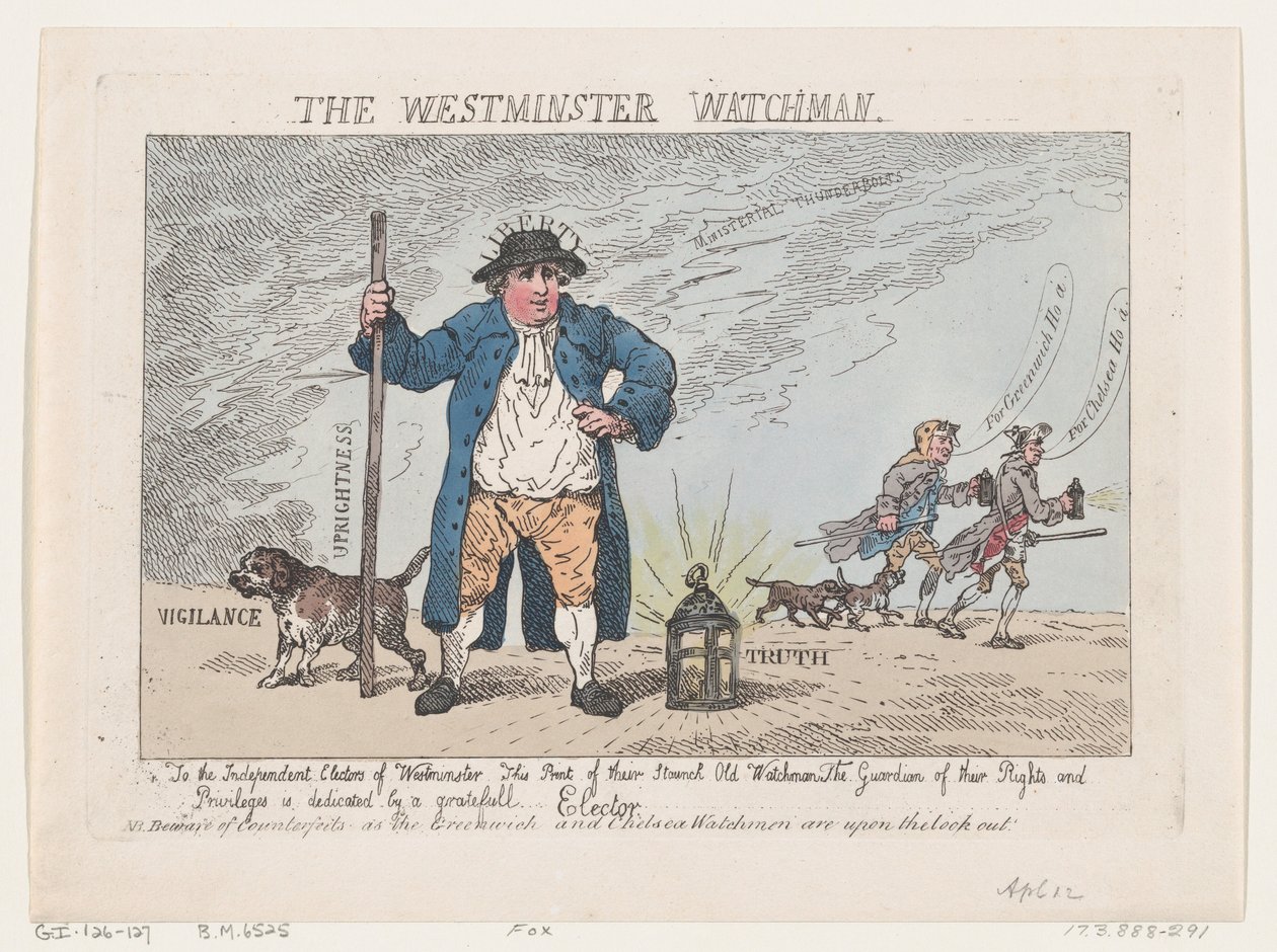 El vigilante de Westminster, 12 de abril de 1784 de Thomas Rowlandson
