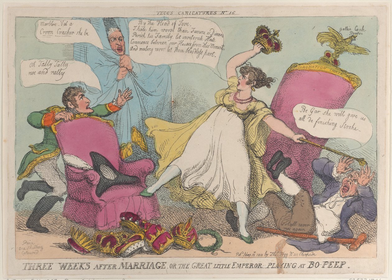 Tres semanas después del matrimonio, o el gran pequeño emperador jugando al escondite de Thomas Rowlandson