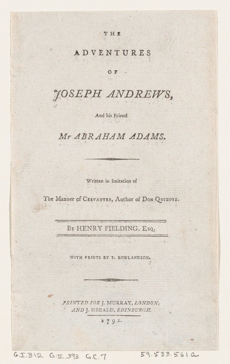 Página de título: Las aventuras de Joseph Andrews y su amigo el Sr. Abraham Adams, 1792 de Thomas Rowlandson
