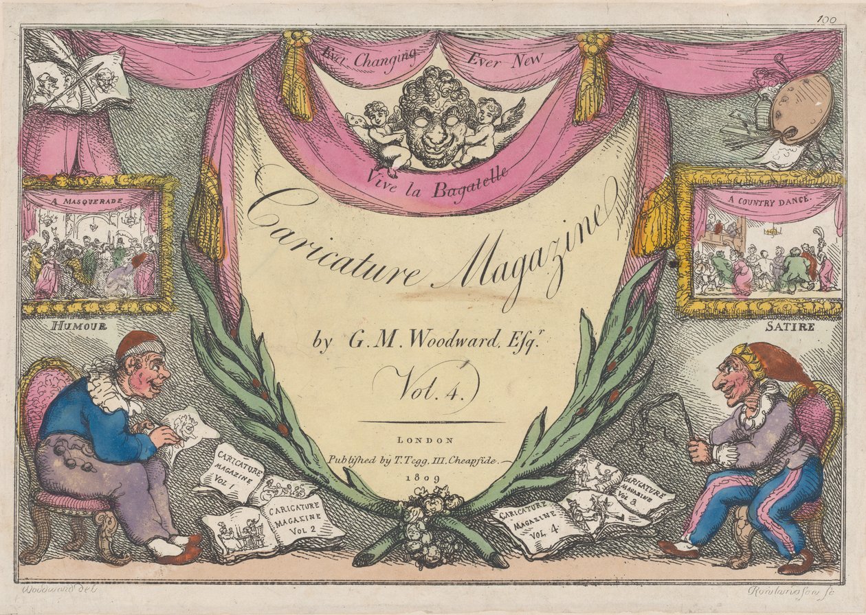 Página de título, La revista de caricaturas de G. M. Woodward, Vol. 4, 1809 de Thomas Rowlandson