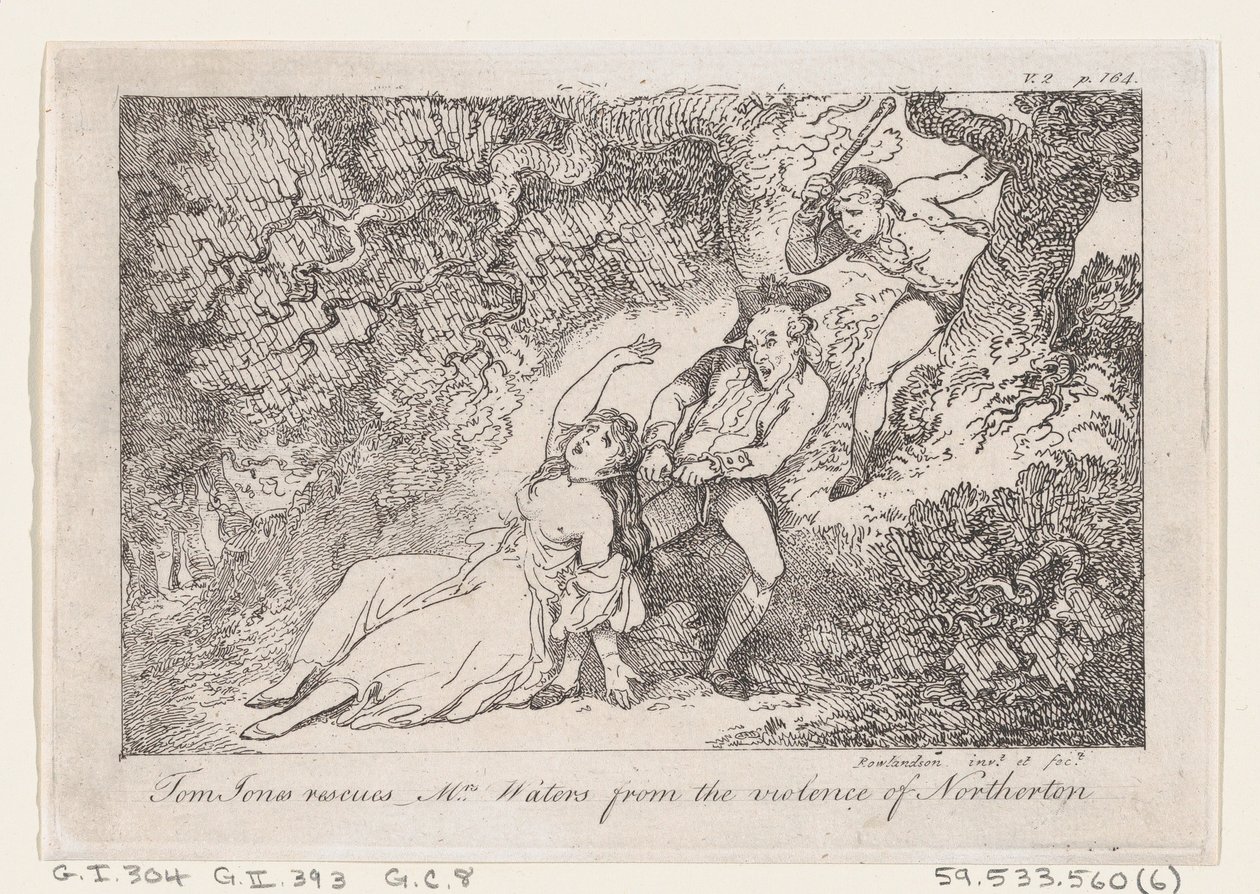 Tom Jones rescata a la Sra. Waters de la violencia de Northerton, de La historia de Tom Jones, 1792 de Thomas Rowlandson