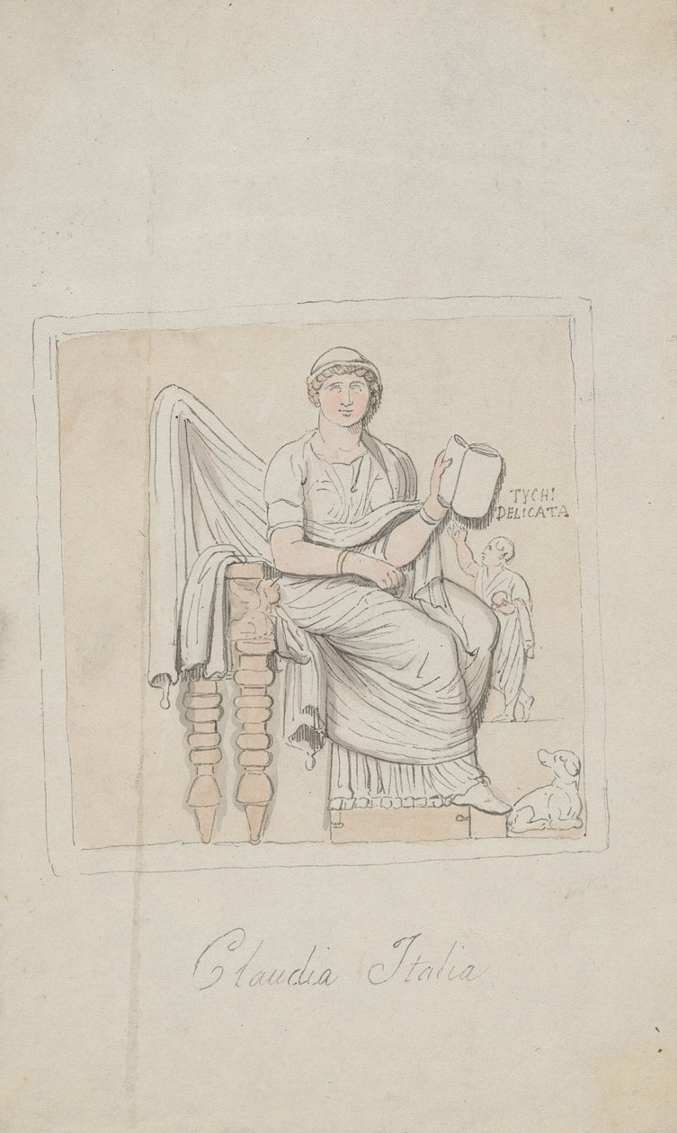 Lápida: Claudia Italia como alegoría de la música de Thomas Rowlandson