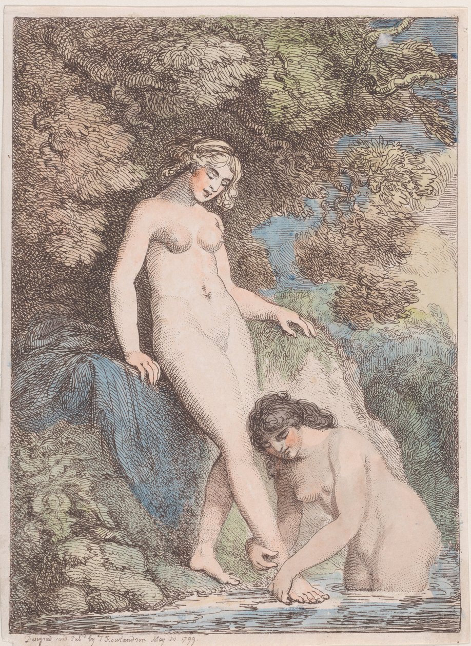 Dos Ninfas Bañándose, Una Lavando el Pie de la Otra, 20 de mayo de 1799 de Thomas Rowlandson