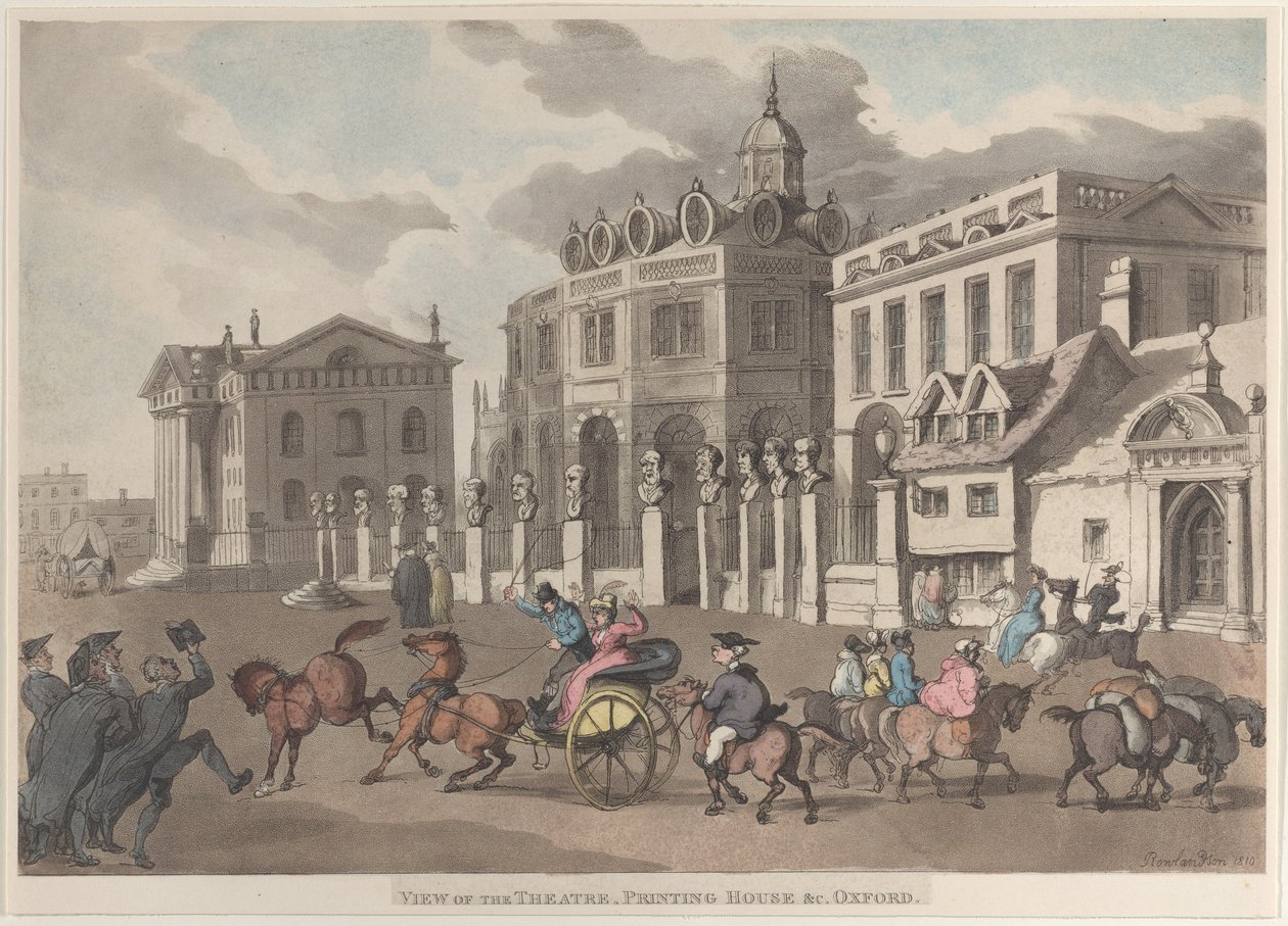 Vista del Teatro, Casa de la Imprenta, etc. Oxford, 1810 de Thomas Rowlandson