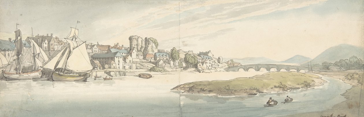 Vista de la ciudad en un río Carwitham Castle, 1775-1827 de Thomas Rowlandson