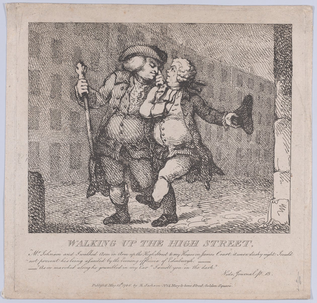 Caminando por la calle principal, Edimburgo Bellezas pintorescas de Boswell, Parte F, 15 de mayo de 1786 de Thomas Rowlandson