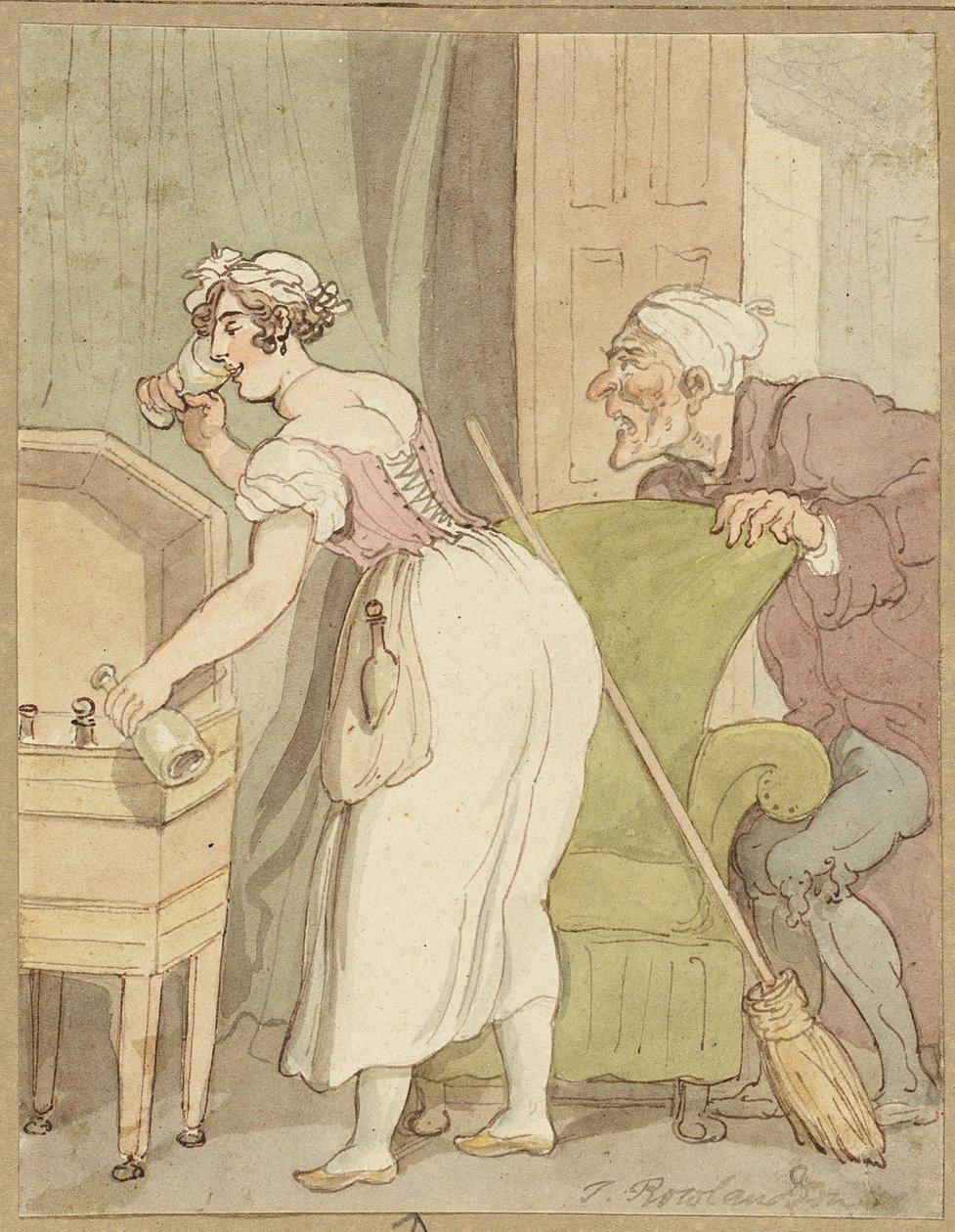 Mujer atrapada robando una bebida de Thomas Rowlandson