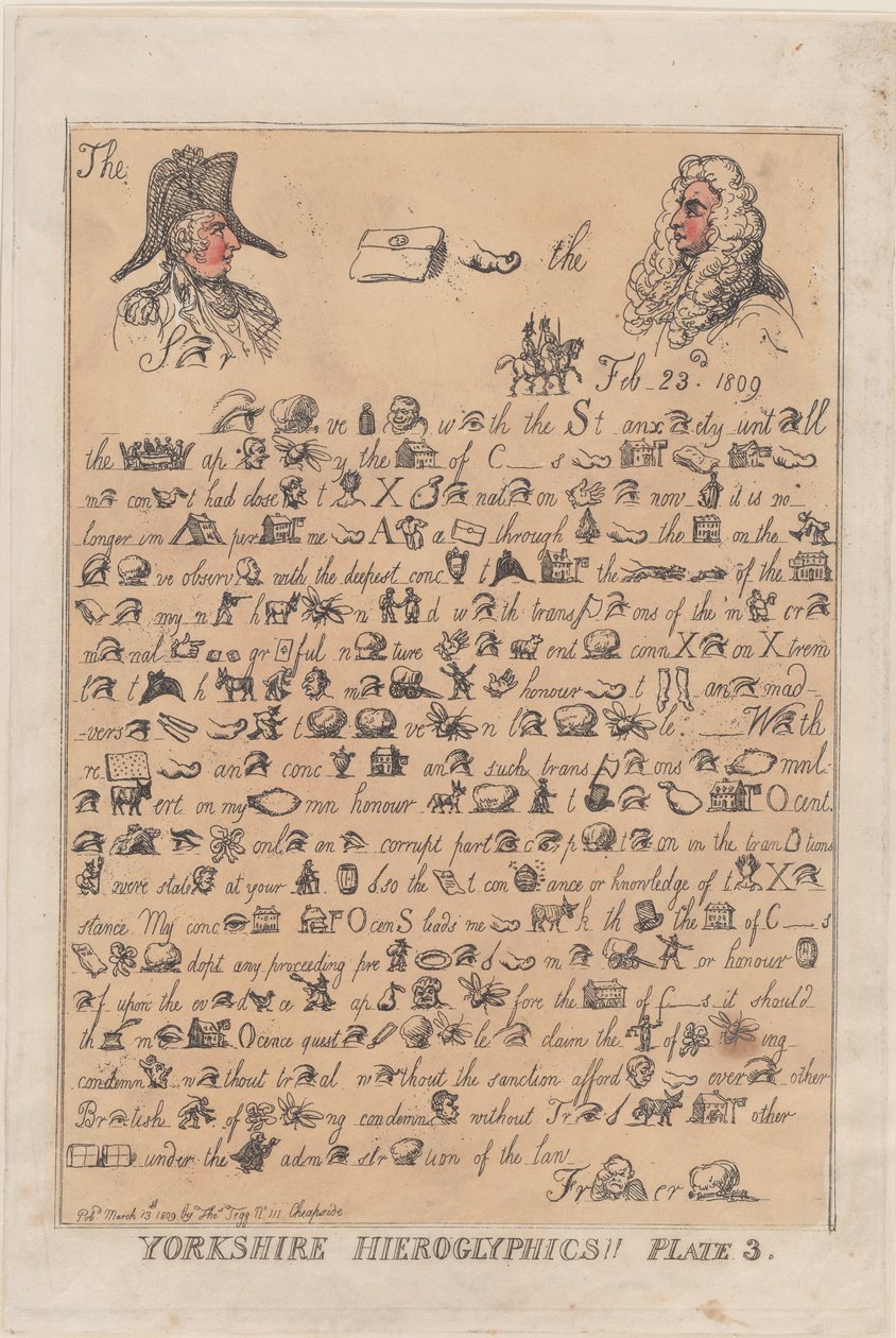 Jeroglíficos de Yorkshire, Placa 3, 13 de marzo de 1809 de Thomas Rowlandson