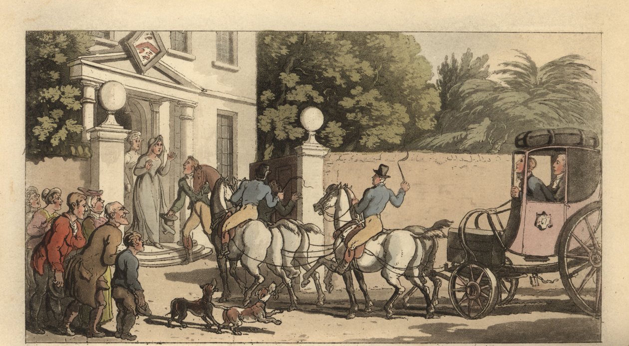 Joven caballero inglés llegando a casa después del Gran Tour de Thomas Rowlandson