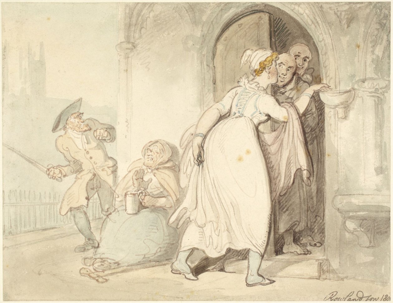 Una joven en la puerta de la iglesia o en el confesionario de Thomas Rowlandson