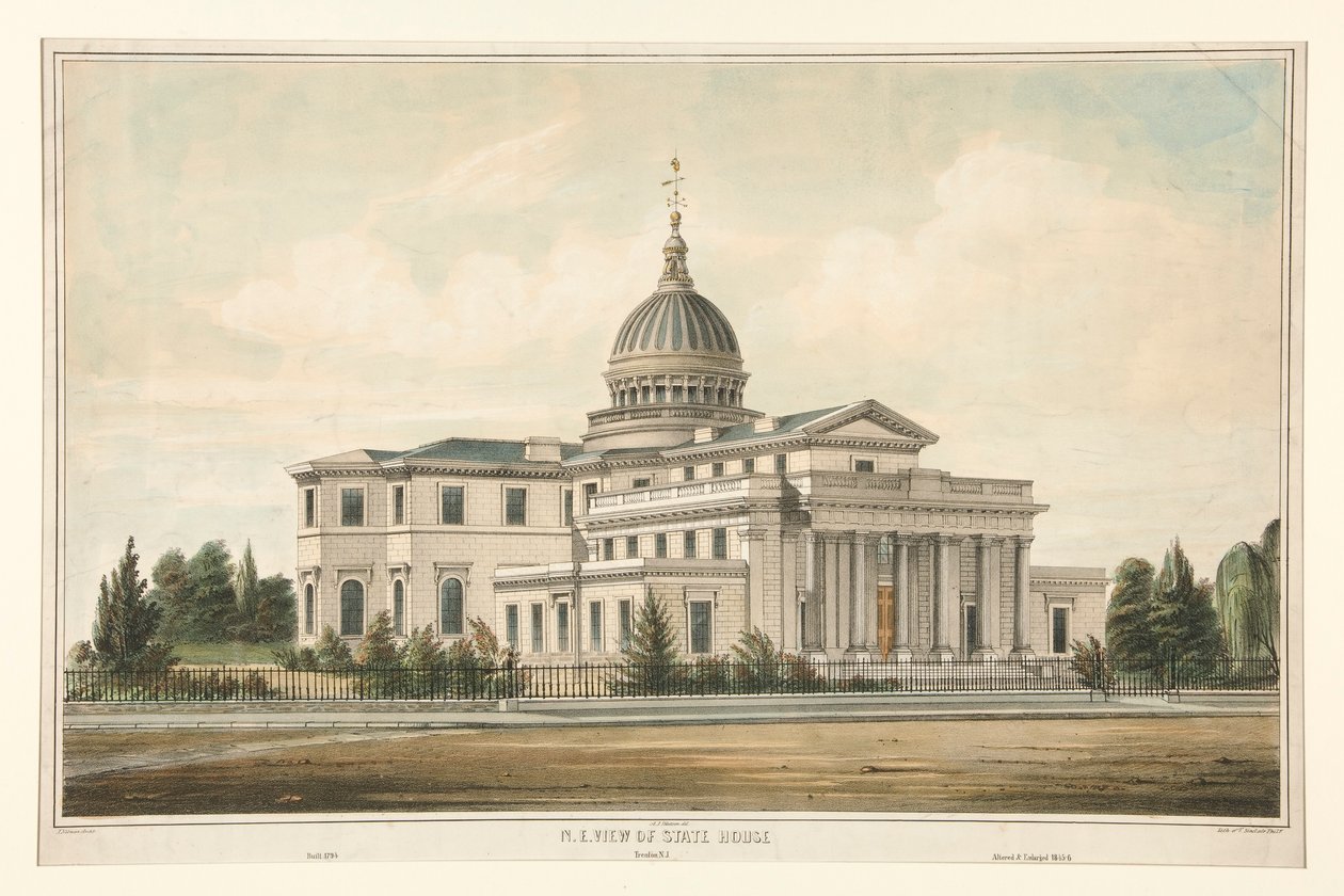 NORDESTE. Vista de la Casa del Estado Construida en 1794 - Trenton, N.J. Modificada y Ampliada 1845-6 de Thomas S. Sinclair