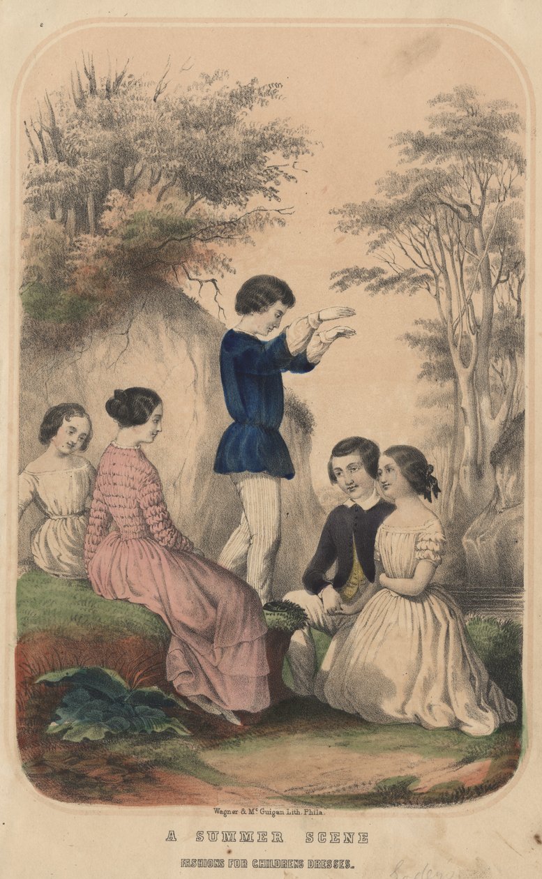 Una Escena de Verano, Modas para Vestidos de Niños, litografía de Wagner und McGuigan, 1850 de Thomas S. Wagner