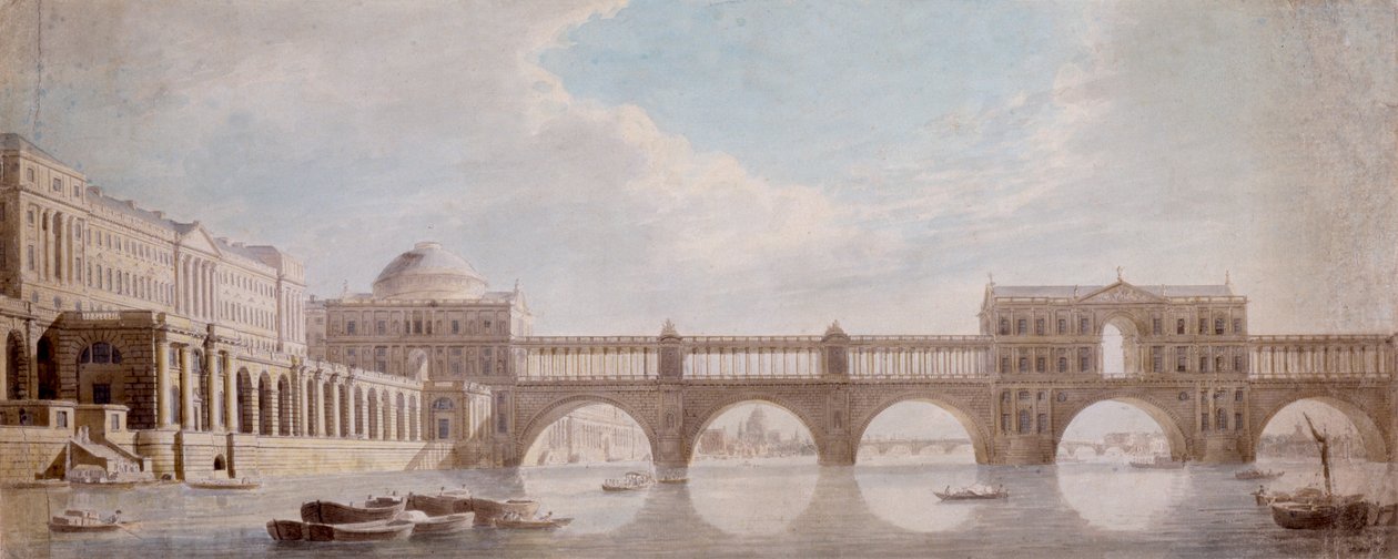 Diseño propuesto para un puente sobre el río Támesis en Somerset House de Thomas Sandby