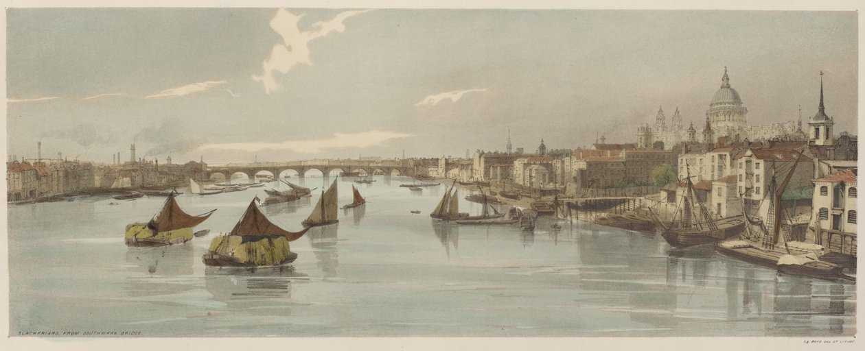 Londres Como Es: Blackfriars, desde el Puente Southwark de Thomas Shotter Boys
