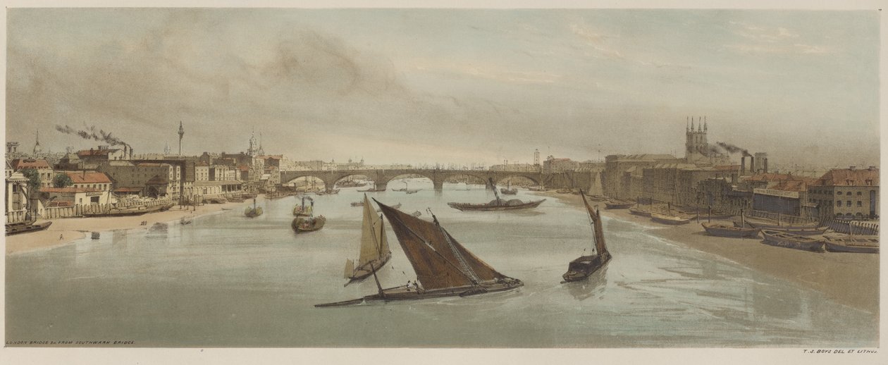 Londres tal como es: Puente de Londres, desde el Puente de Southwark de Thomas Shotter Boys