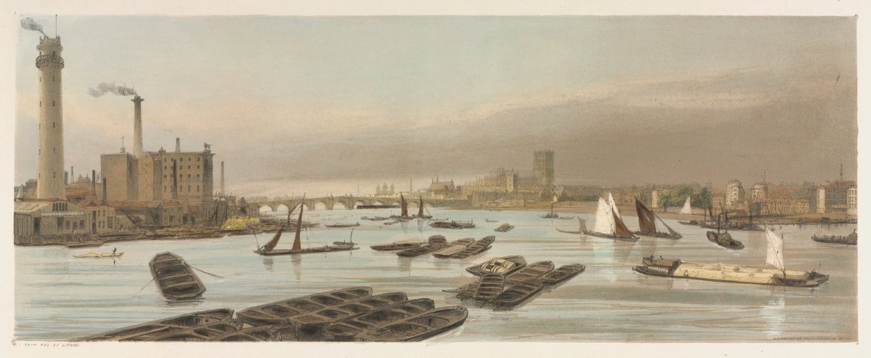 Londres tal como es: Westminster, desde el Puente de Waterloo, 1842 de Thomas Shotter Boys