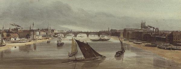 Puente de Londres desde el Puente de Southwark (Monumento a la izquierda) de Thomas Shotter Boys