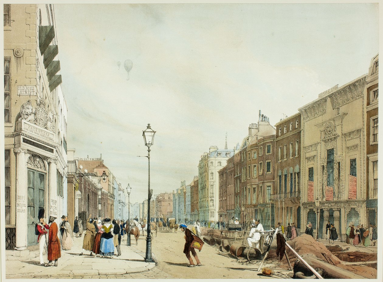 Piccadilly, mirando hacia la ciudad, lámina diecisiete de Vistas originales de Londres tal como es de Thomas Shotter Boys