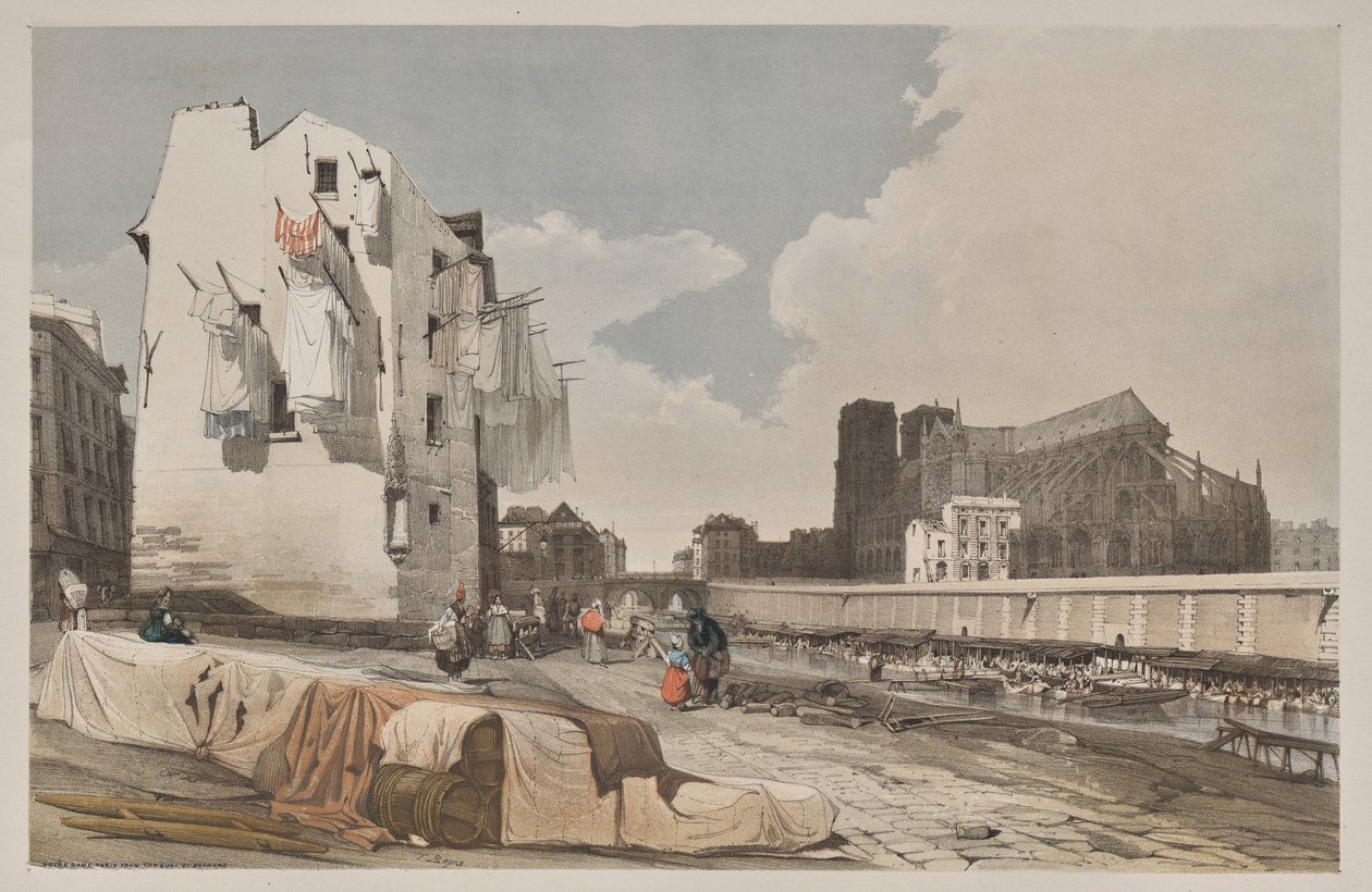 Arquitectura Pintoresca en París, Gante, Amberes, Ruan: Notre Dame, París, desde el Quai St. Bernard de Thomas Shotter Boys