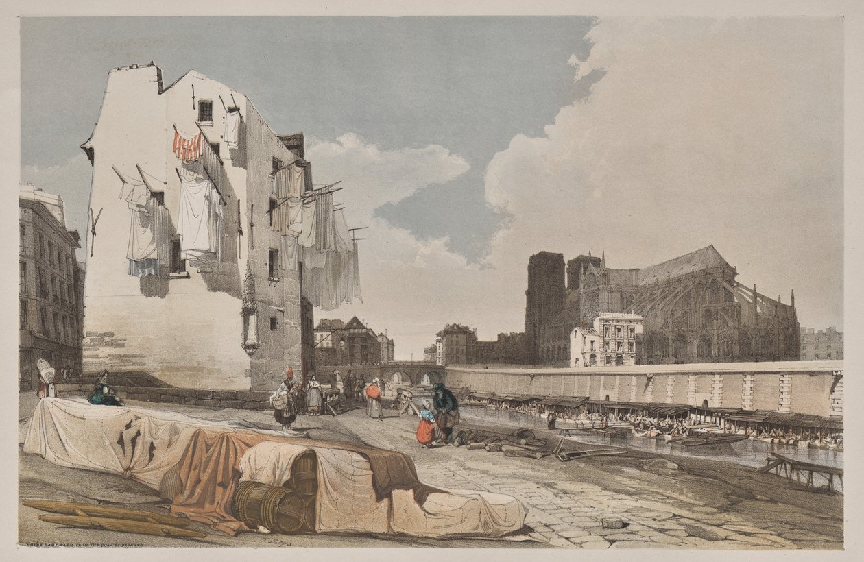Arquitectura Pintoresca en París, Gante, Amberes, Ruan: Notre Dame, París, desde el Quai St. Bernard de Thomas Shotter Boys