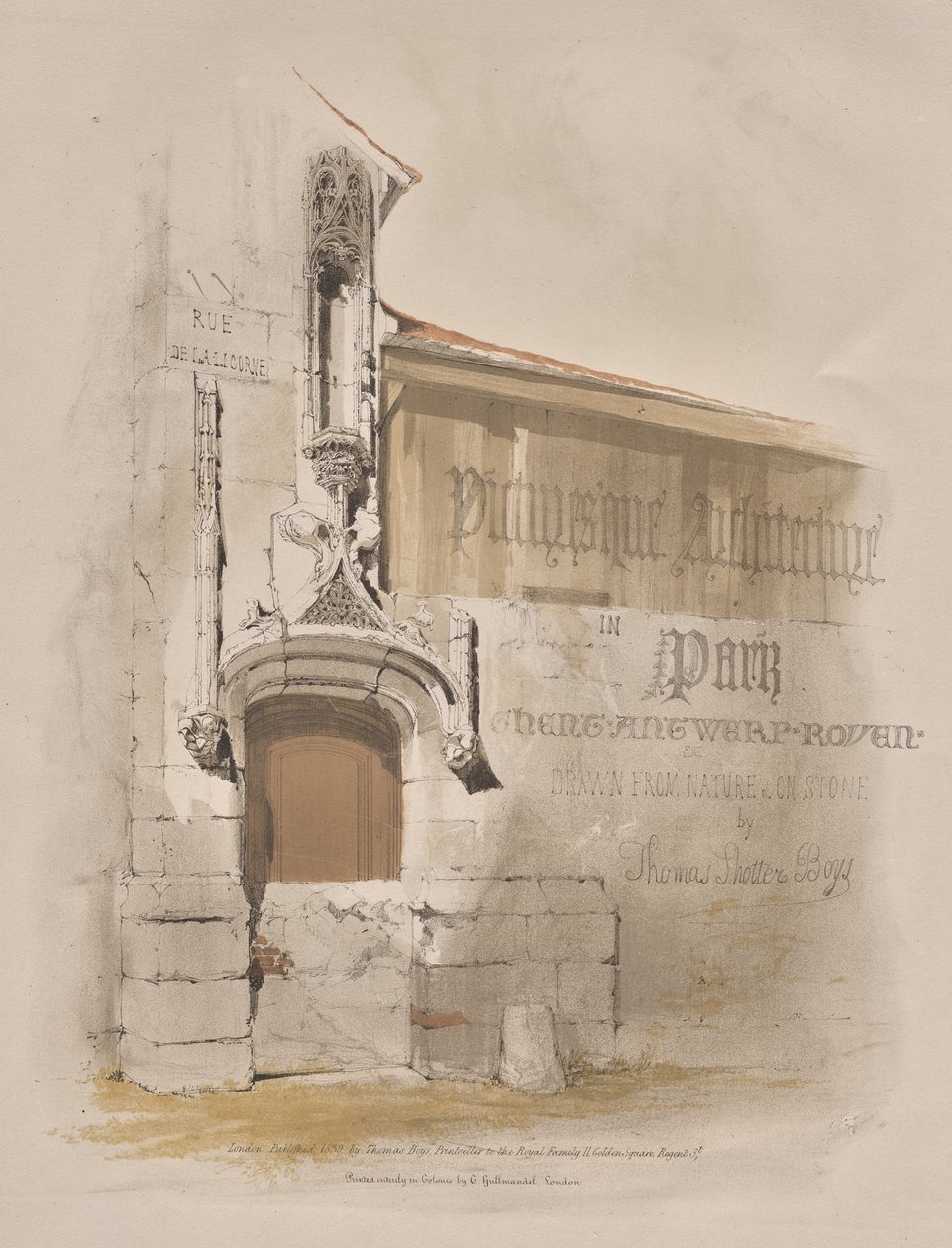 Arquitectura pintoresca en París, Gante, Amberes, Ruan: Rue de La Licorne de Thomas Shotter Boys