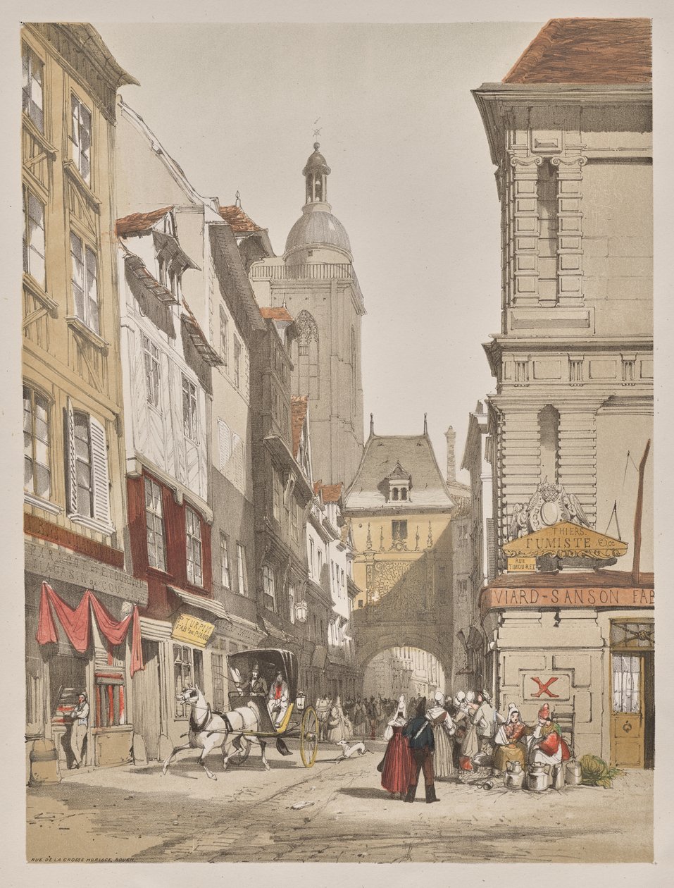 Arquitectura pintoresca en París, Gante, Amberes, Ruan: Rue de la Crosse Horlogue, Ruan, Francia de Thomas Shotter Boys