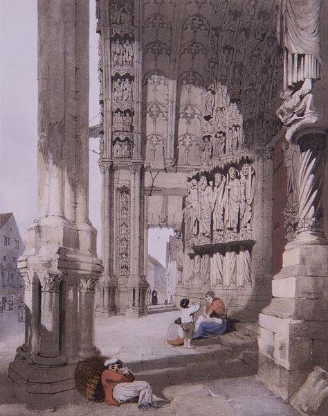 Pórtico sur de la Catedral de Chartres, ilustración de 