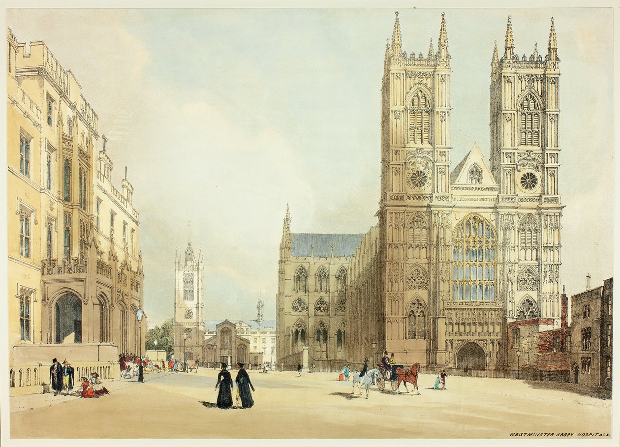 Abadía de Westminster, Hospital y Compañía, placa siete de Vistas originales de Londres tal como es de Thomas Shotter Boys