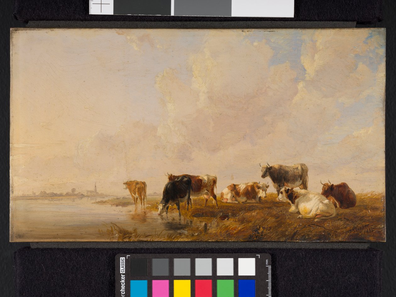 Ganado junto a un río, 1835 de Thomas Sidney Cooper