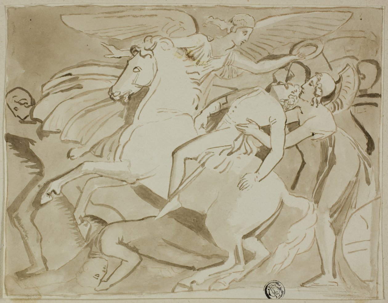 Ángel colocando una corona de flores en la cabeza de un soldado moribundo de Thomas Stothard