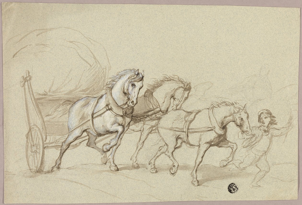 Niño Guiando Tres Caballos y Carro de Thomas Stothard