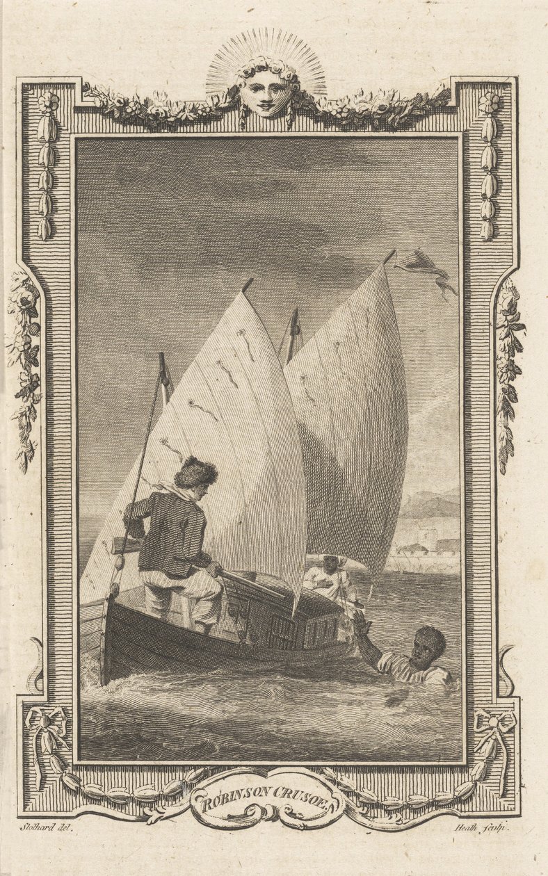Robinson Crusoe, de la Revista de Novelistas, pub. 1781 de Thomas Stothard