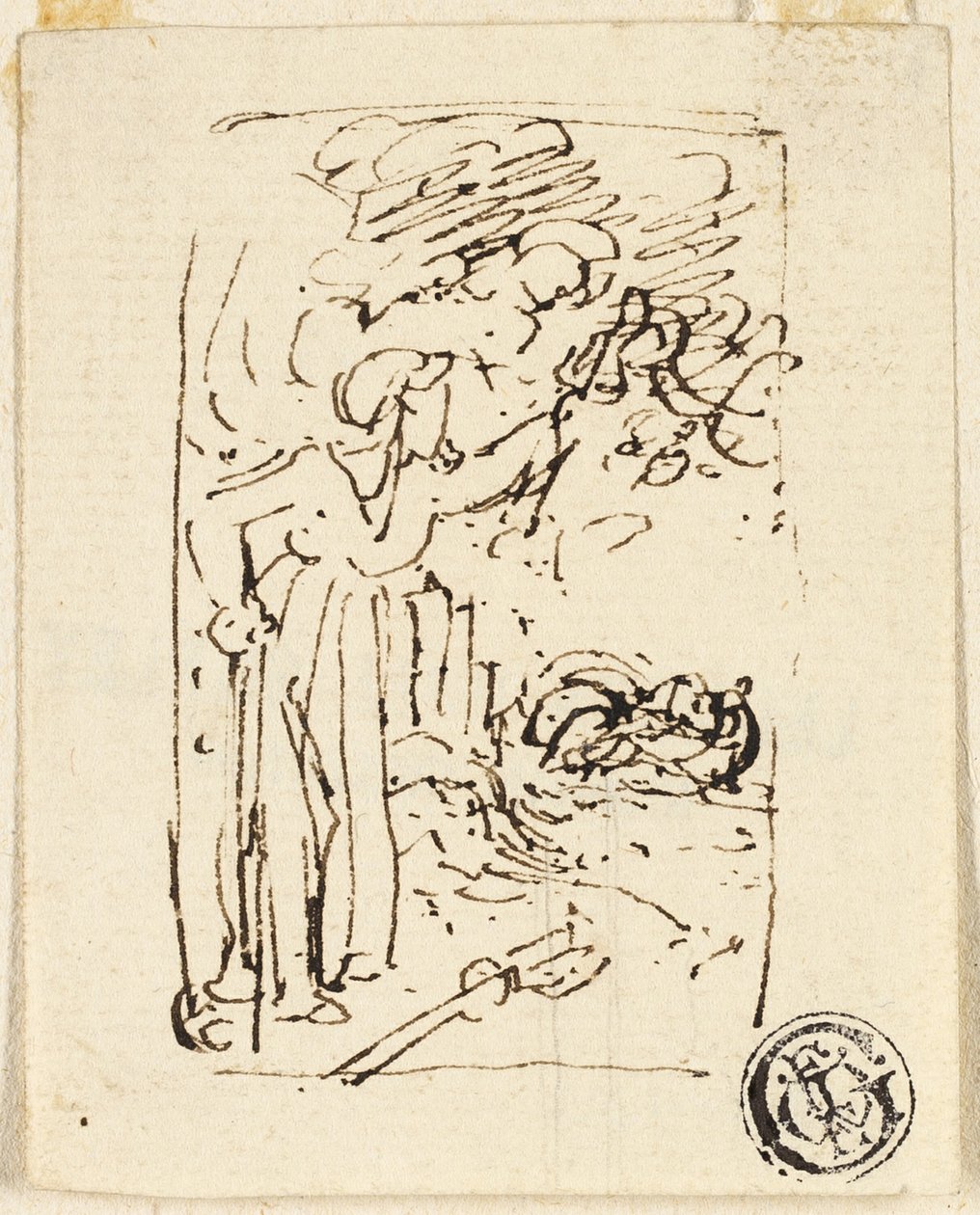 Boceto de figura apoyada en un bastón de Thomas Stothard