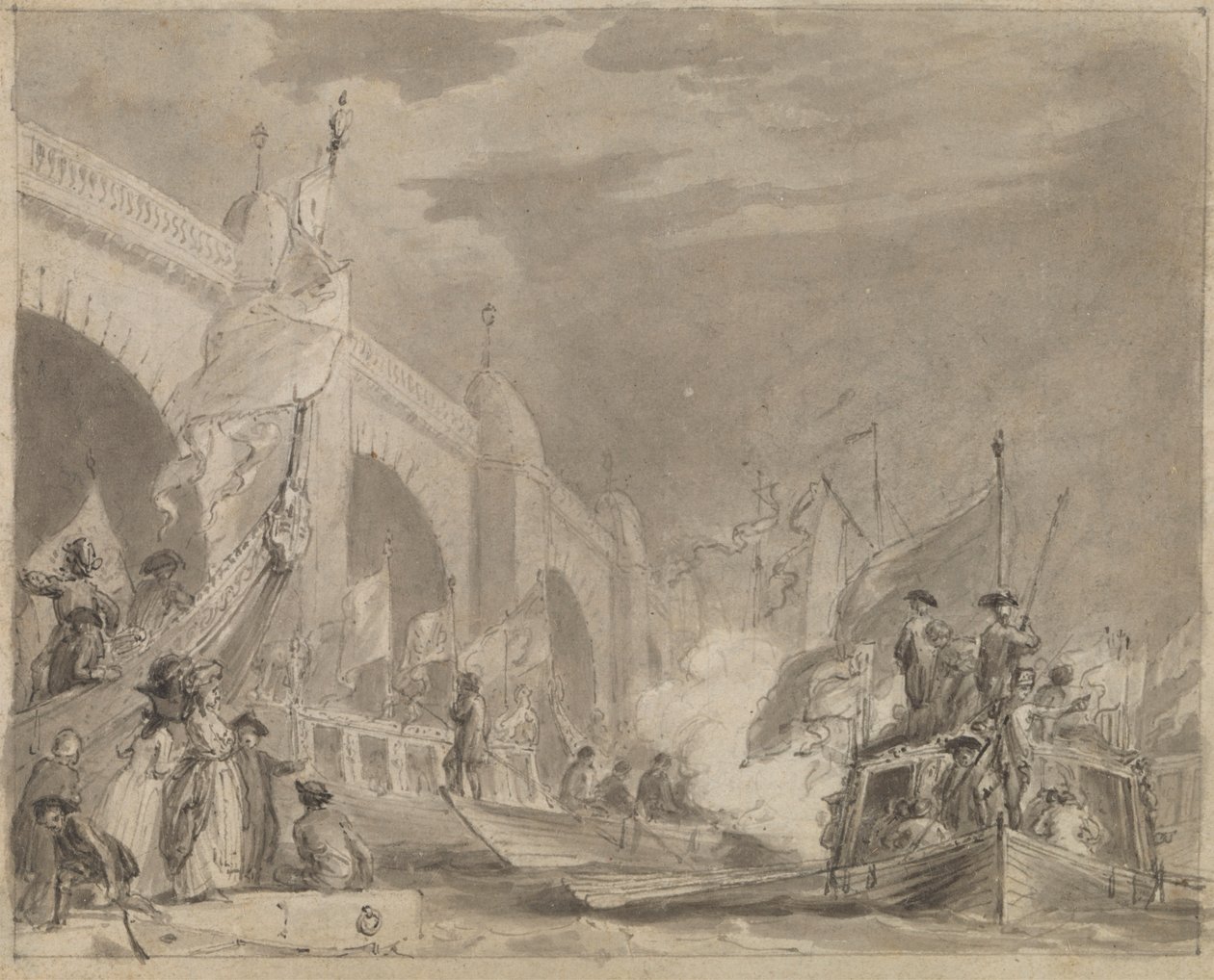 El puente de Westminster y la gabarra real (The Royal Barge and Westminster) de Thomas Stothard