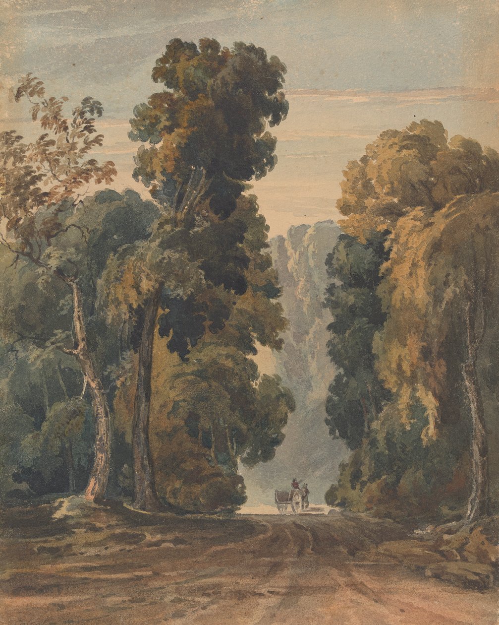 Caballo, carro y conductor en un carril ancho y arbolado de Thomas Sully