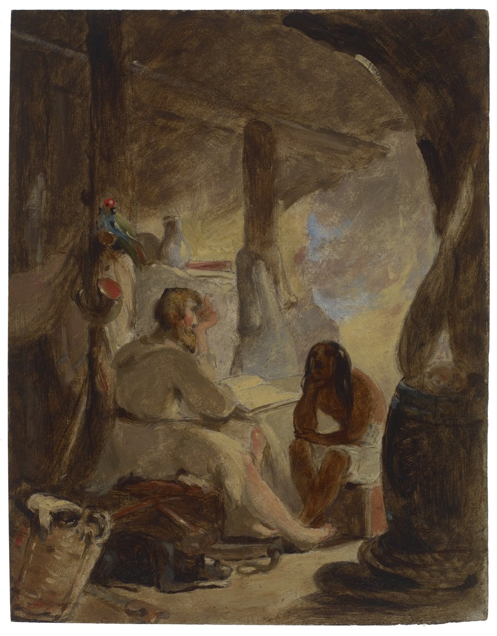 Robinson Crusoe y Viernes en la cueva de Thomas Sully