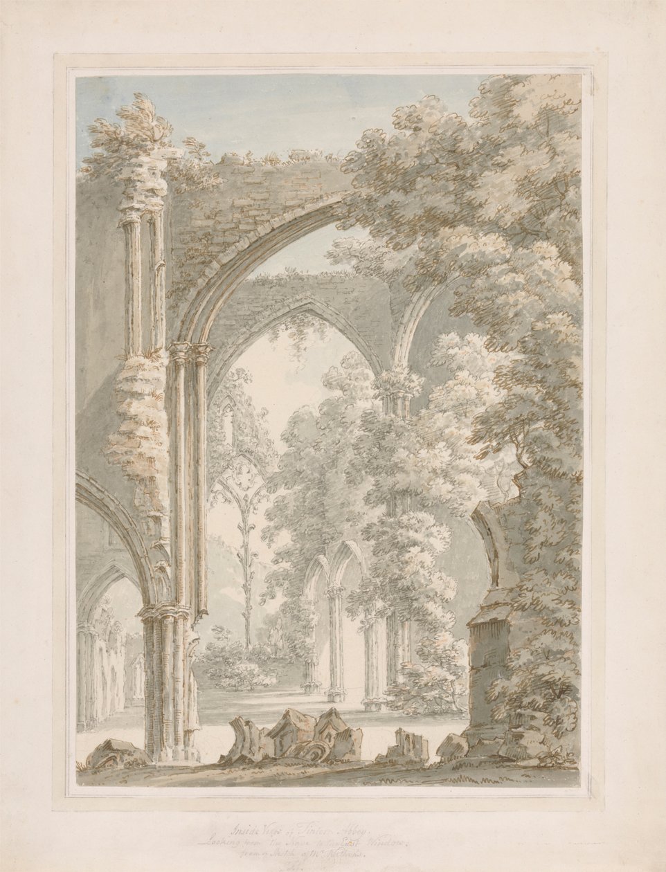 Vista interior de la Abadía de Tintern mirando desde la Nave hacia la Ventana Este de Thomas Sunderland