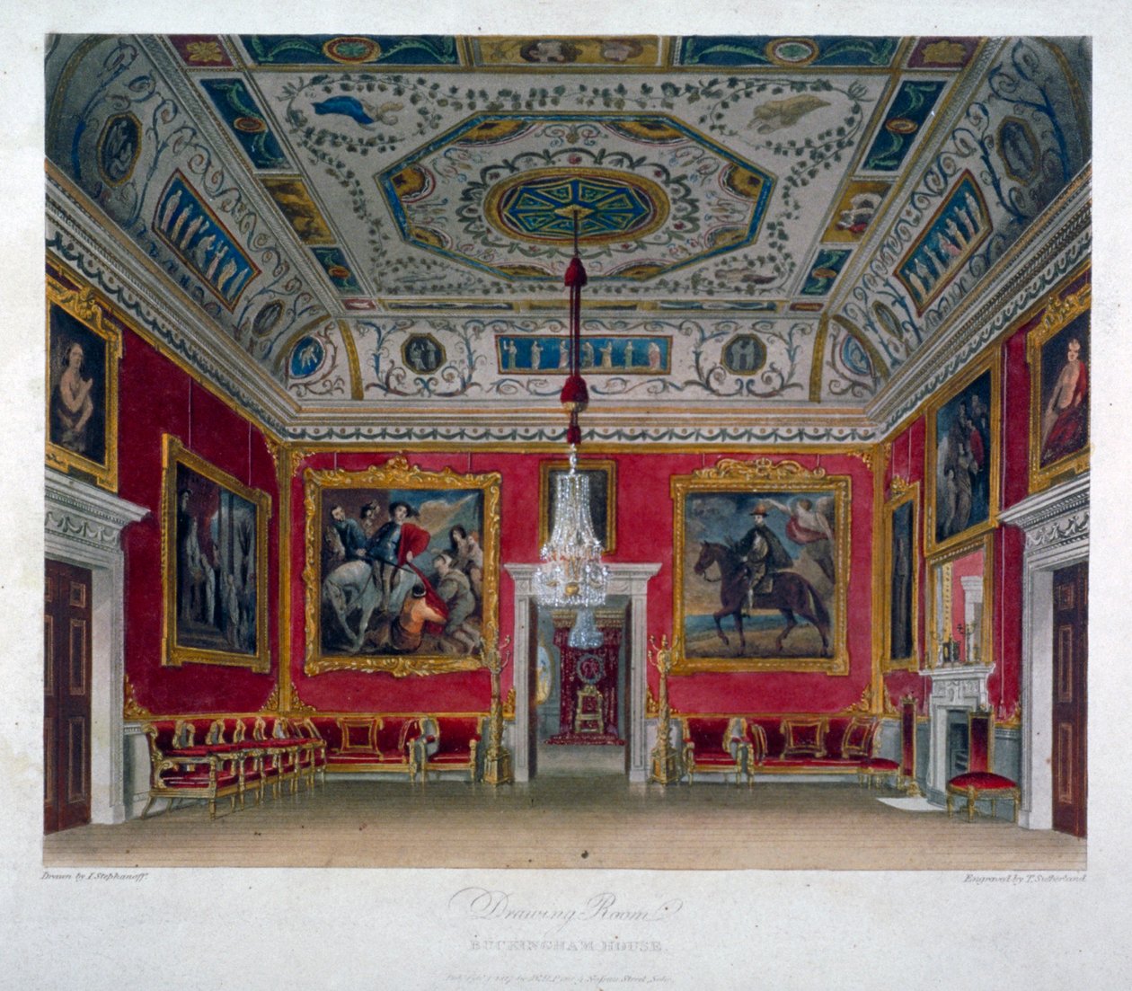 Vista interior del salón de dibujo en Buckingham House, Westminster, Londres, 1817 de Thomas Sutherland