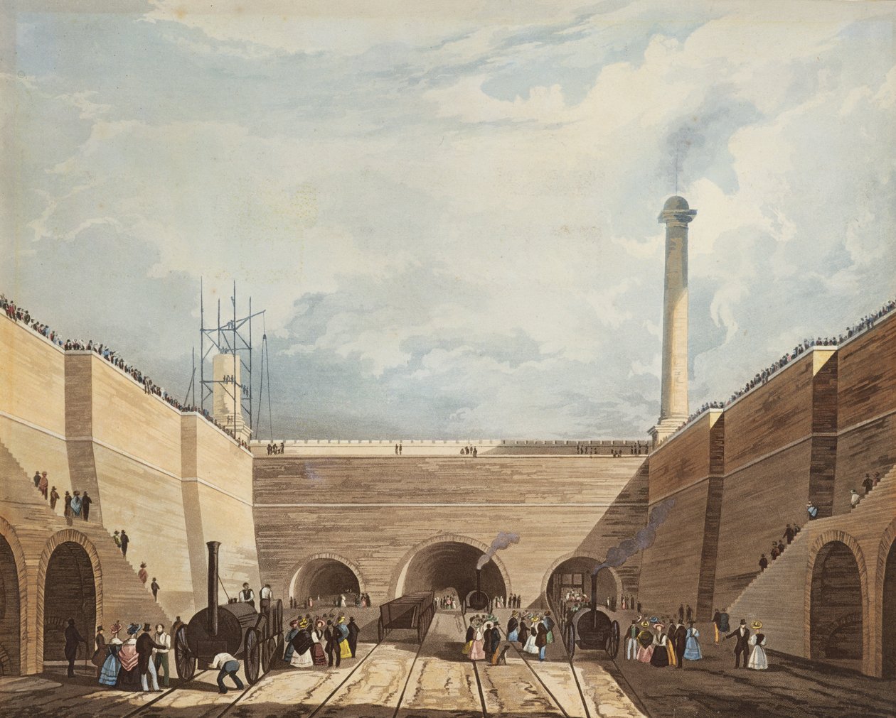 Entrada del ferrocarril en Edge Hill, Liverpool, grabado por H. Pyall de Thomas Talbot Bury