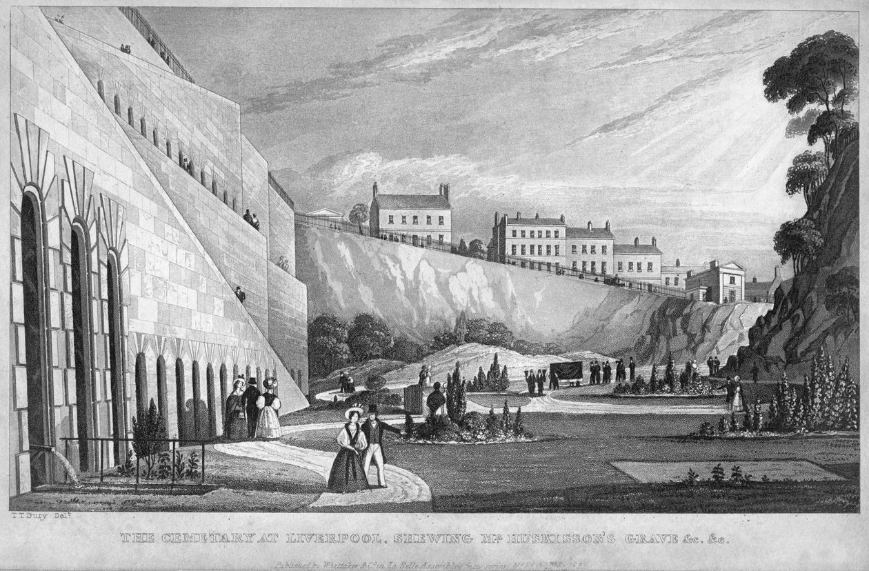 El cementerio en Liverpool, mostrando la tumba del Sr. Huskisson, etc., 1831 de Thomas Talbot Bury