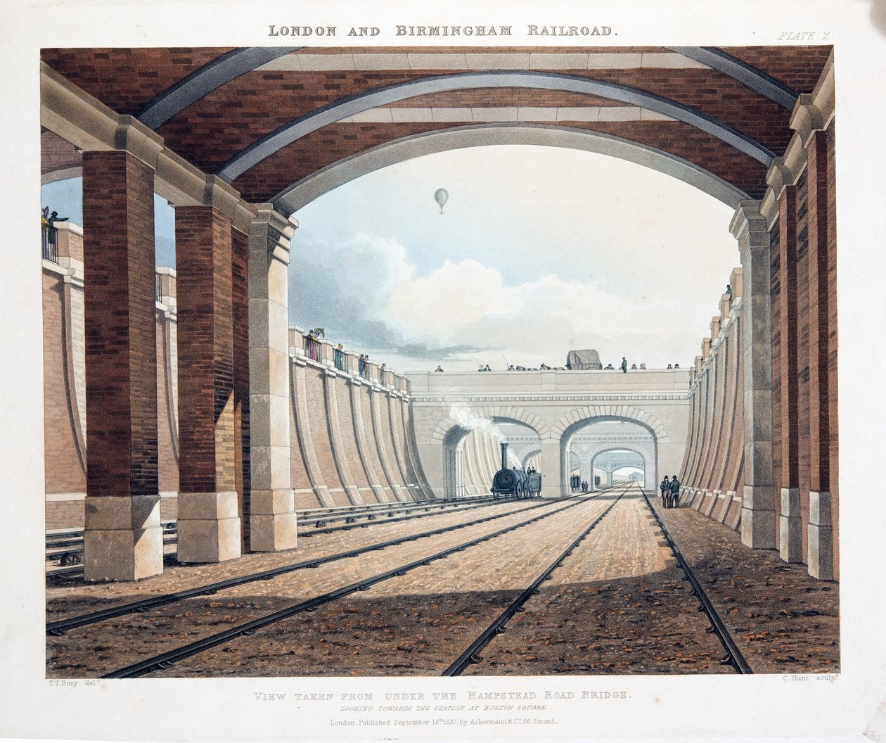 Vista desde debajo del Puente de Hampstead Road, mirando hacia la estación en Euston Square, 1837 de Thomas Talbot Bury