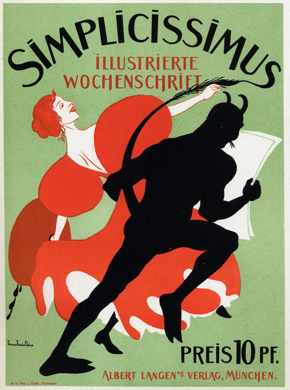 Arte. Literatura. La revista Simplicissimus. Cartel de Thomas Thedor Heine, Alemania, c.1890 (cartel) de Thomas Theodor Heine