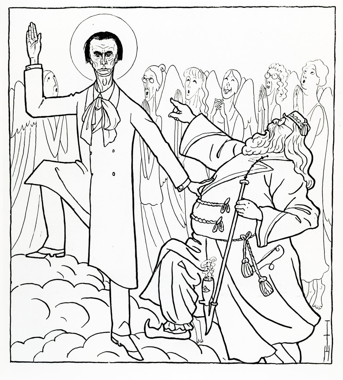 Caricatura de Rudolf Steiner, ilustración de "Simplicissimus", publicada el 20 de abril de 1925 (litografía). de Thomas Theodor Heine